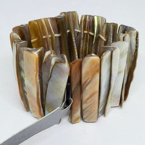 2010 NWT Abalone Mother of Pearl Pink Brown White Wide Cuff Stretch Bracelet